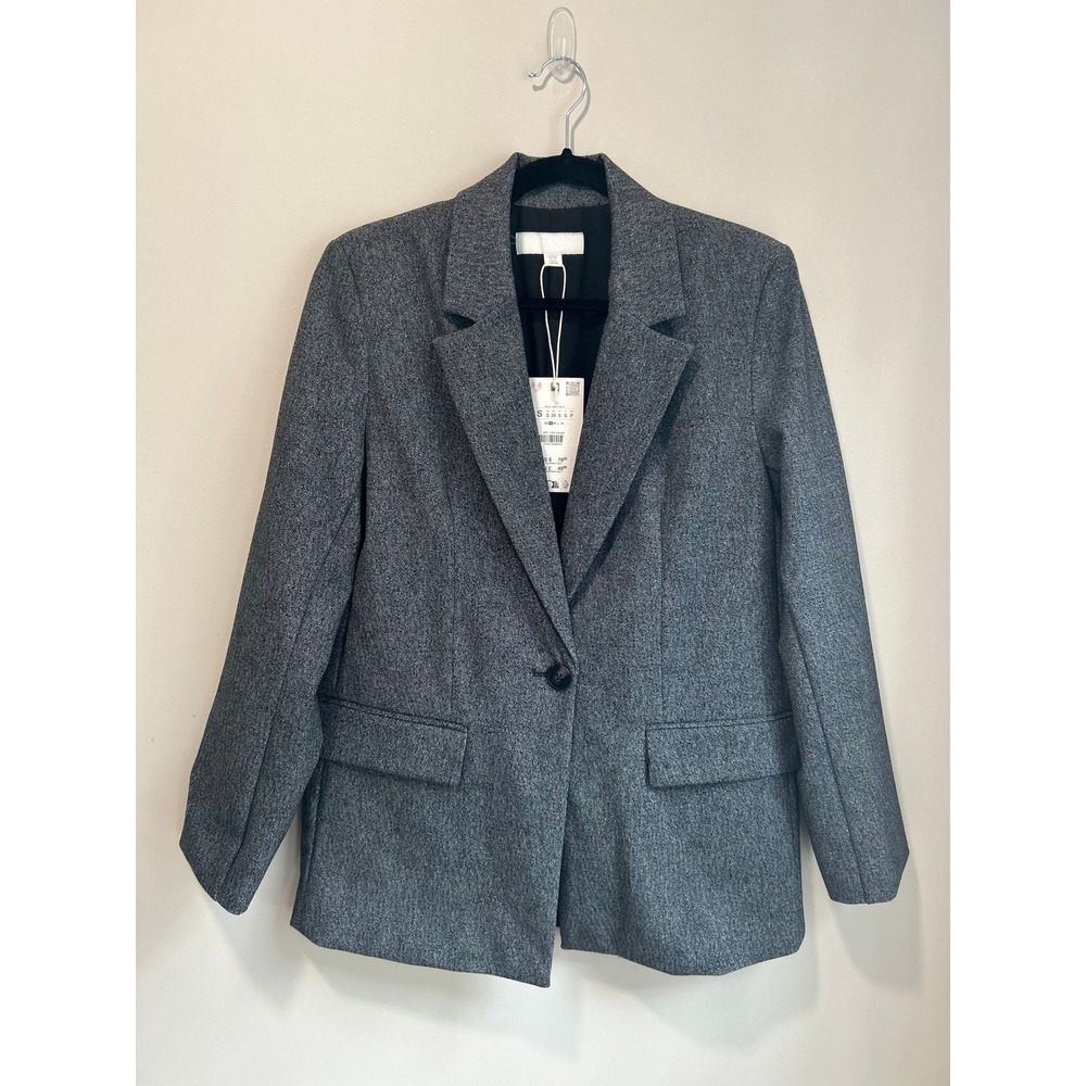 Zara NWT Gray Oversized Boyfriend Blazer Jacket Small Career Core